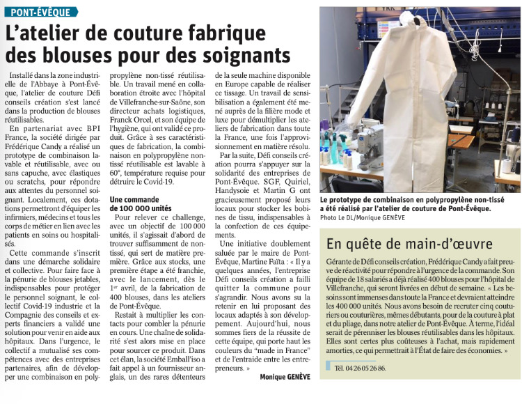 article Dauphiné, L'atelier de couture fabrique des blouses pour des soignants